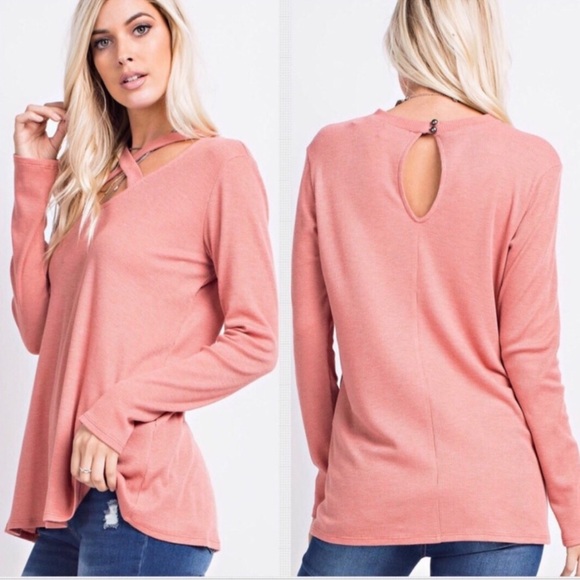 1.4.3. Story by Line Up Dusty Rose Cross-Neck Long Sleeve Top - Picture 3 of 5